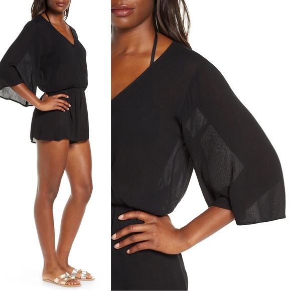 SOLD Nordstrom Elan Black Romper Beach‎ Cover Up Size Medium Crepe USA Minimal M - Picture 3 of 12